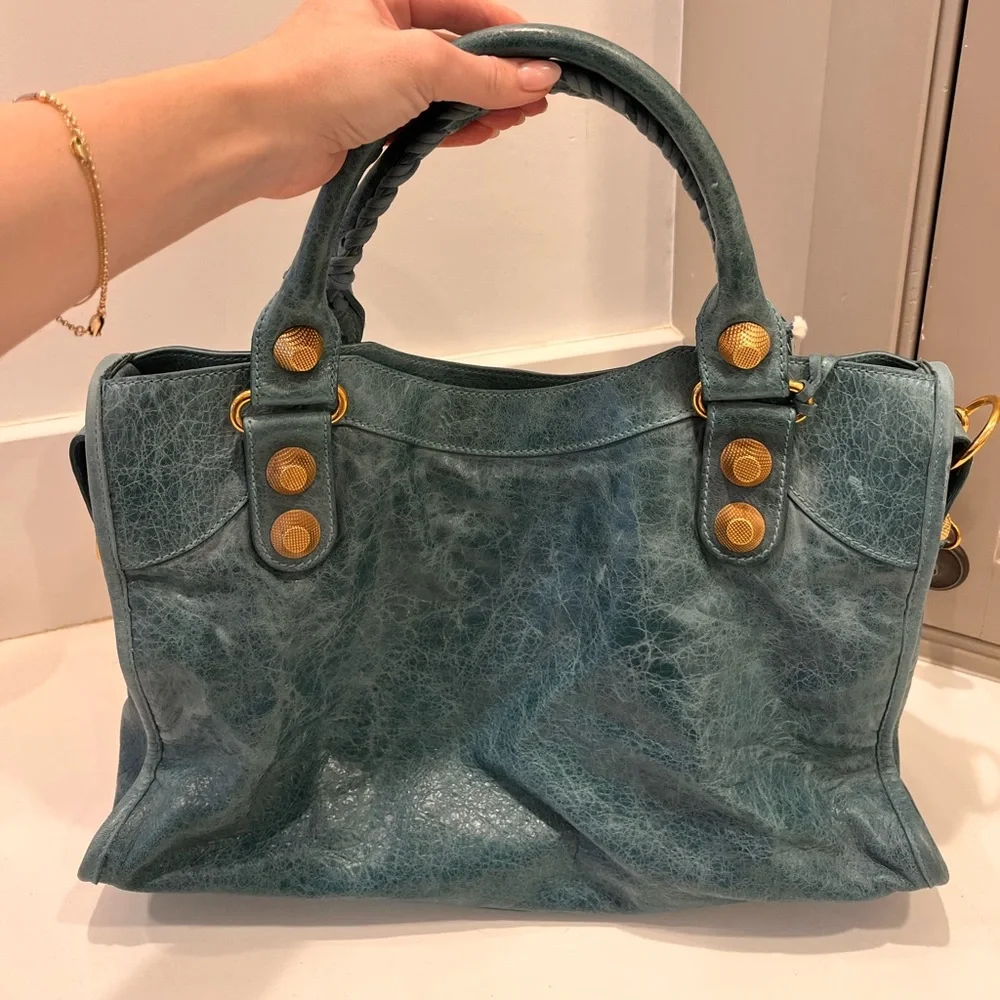 Balenciaga Classic City Bag – Turquoise Agneau Leather with Gold Hardware - Picture 9 of 12